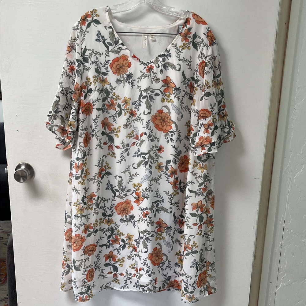 Tacera White Floral V-Neck Dress